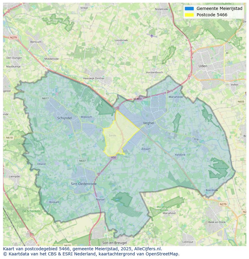 Afbeelding van het postcodegebied 5466 op de kaart.