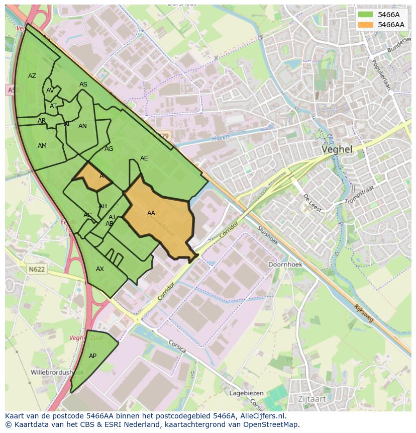Afbeelding van het postcodegebied 5466 AA op de kaart.