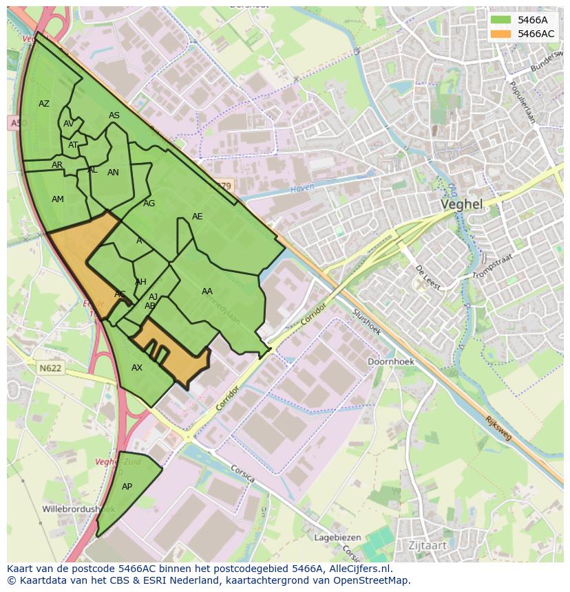 Afbeelding van het postcodegebied 5466 AC op de kaart.
