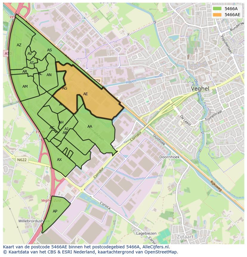 Afbeelding van het postcodegebied 5466 AE op de kaart.