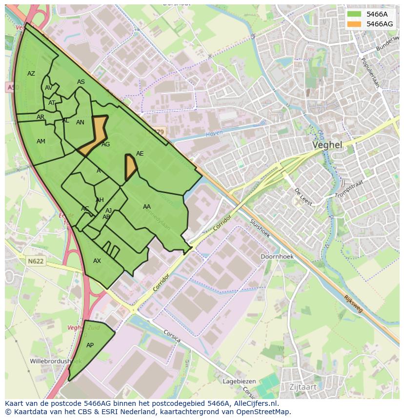 Afbeelding van het postcodegebied 5466 AG op de kaart.