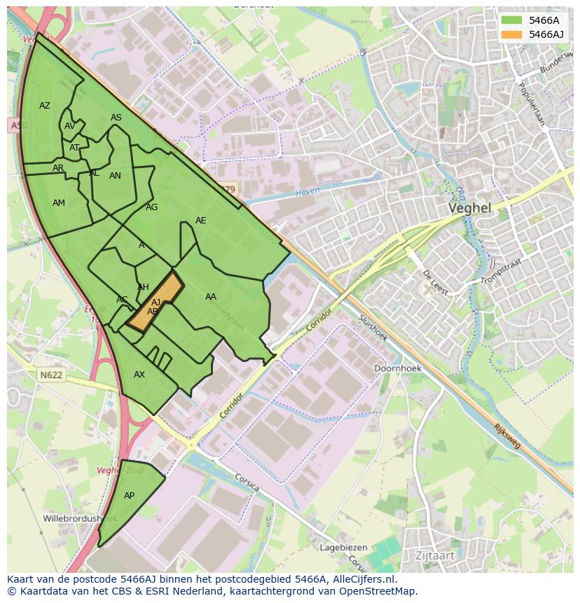 Afbeelding van het postcodegebied 5466 AJ op de kaart.