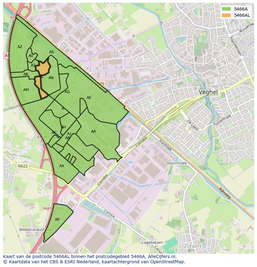 Afbeelding van het postcodegebied 5466 AL op de kaart.