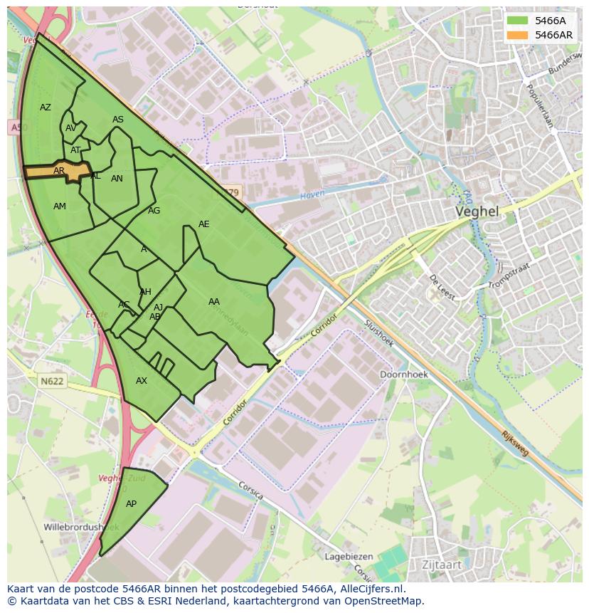 Afbeelding van het postcodegebied 5466 AR op de kaart.