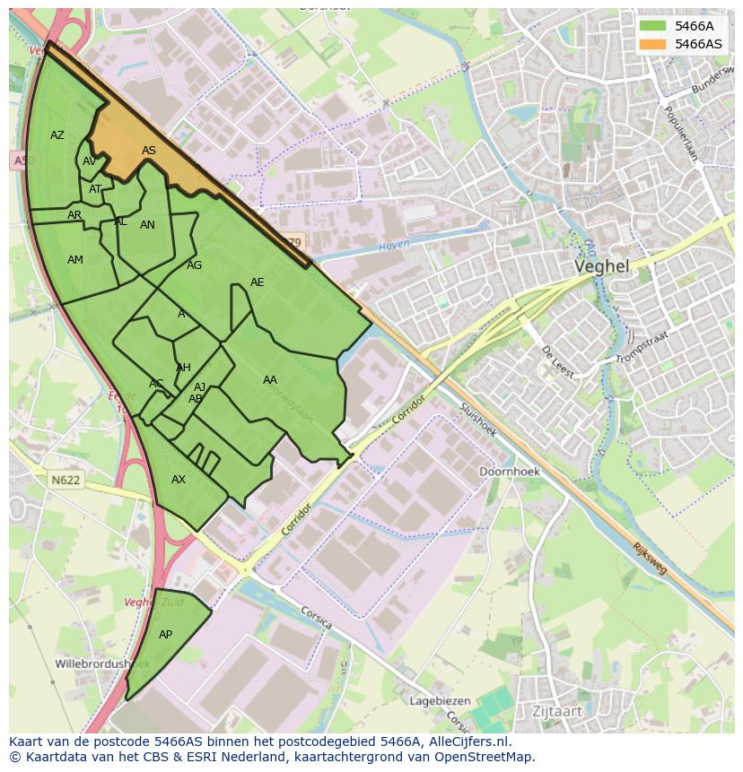 Afbeelding van het postcodegebied 5466 AS op de kaart.