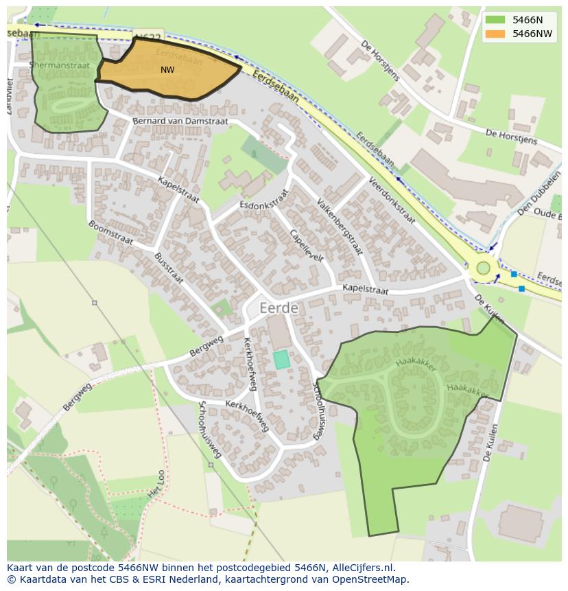 Afbeelding van het postcodegebied 5466 NW op de kaart.