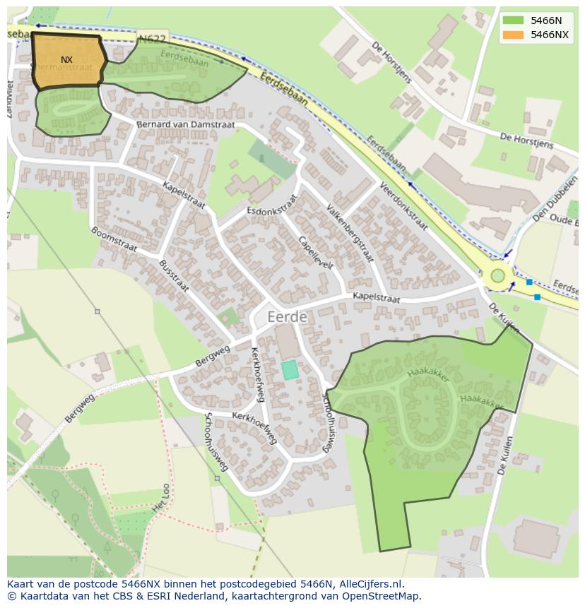 Afbeelding van het postcodegebied 5466 NX op de kaart.