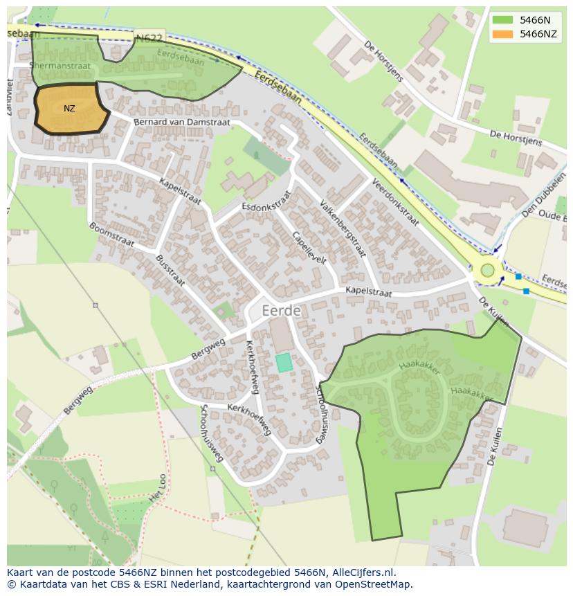 Afbeelding van het postcodegebied 5466 NZ op de kaart.