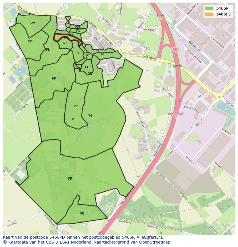 Afbeelding van het postcodegebied 5466 PD op de kaart.