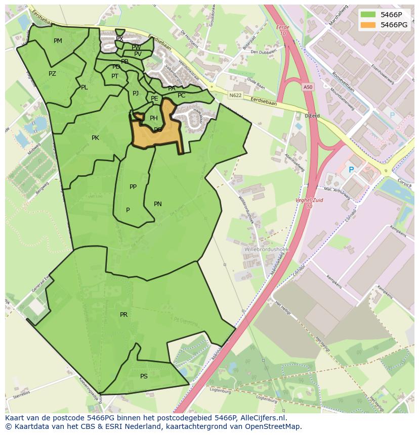 Afbeelding van het postcodegebied 5466 PG op de kaart.