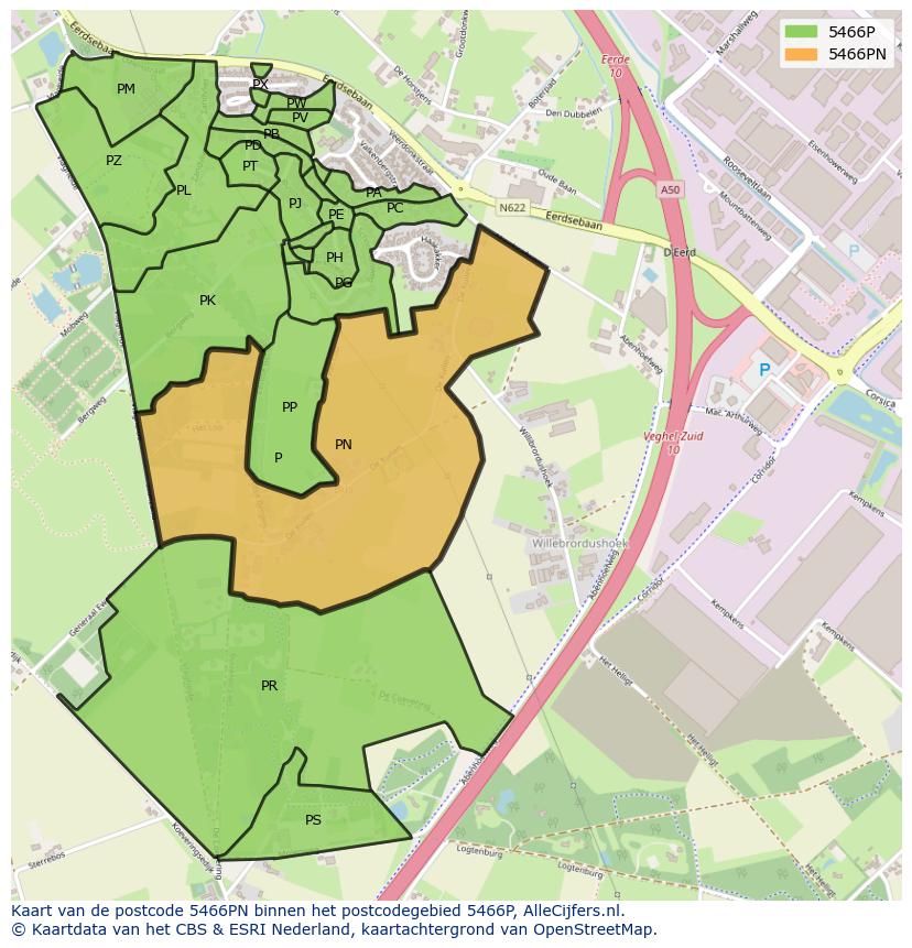 Afbeelding van het postcodegebied 5466 PN op de kaart.