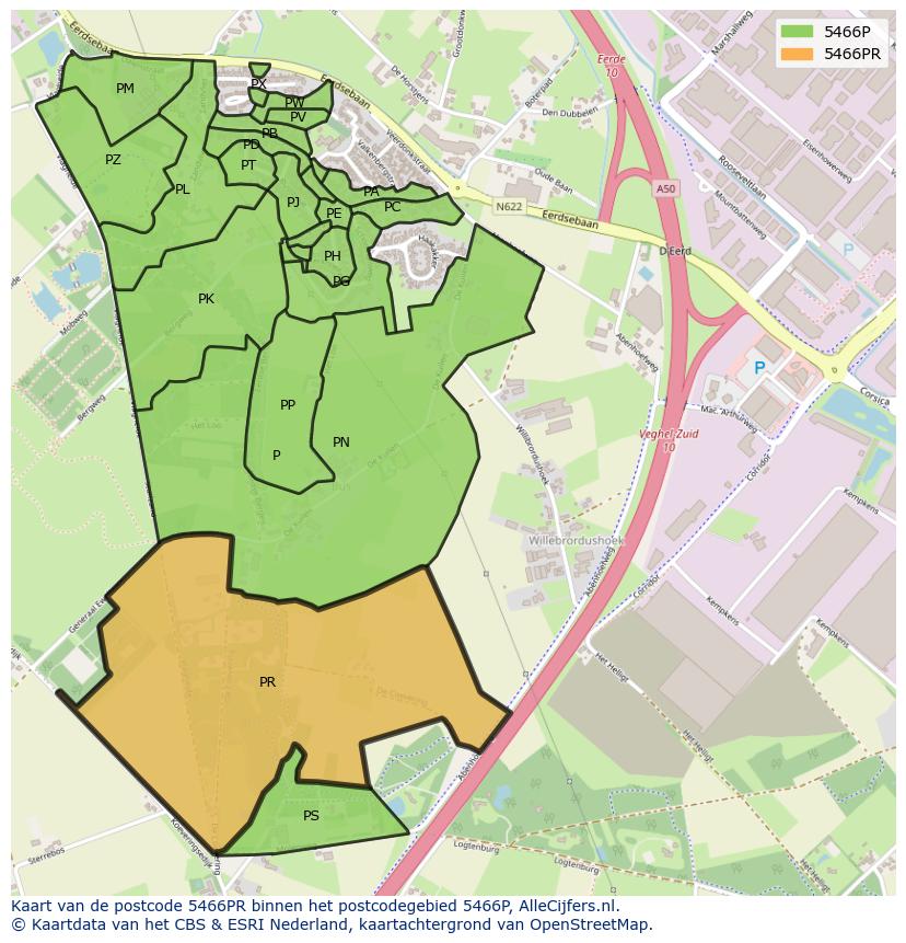 Afbeelding van het postcodegebied 5466 PR op de kaart.