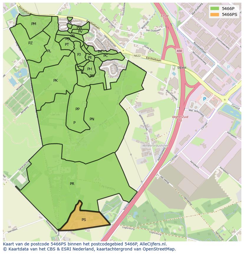 Afbeelding van het postcodegebied 5466 PS op de kaart.