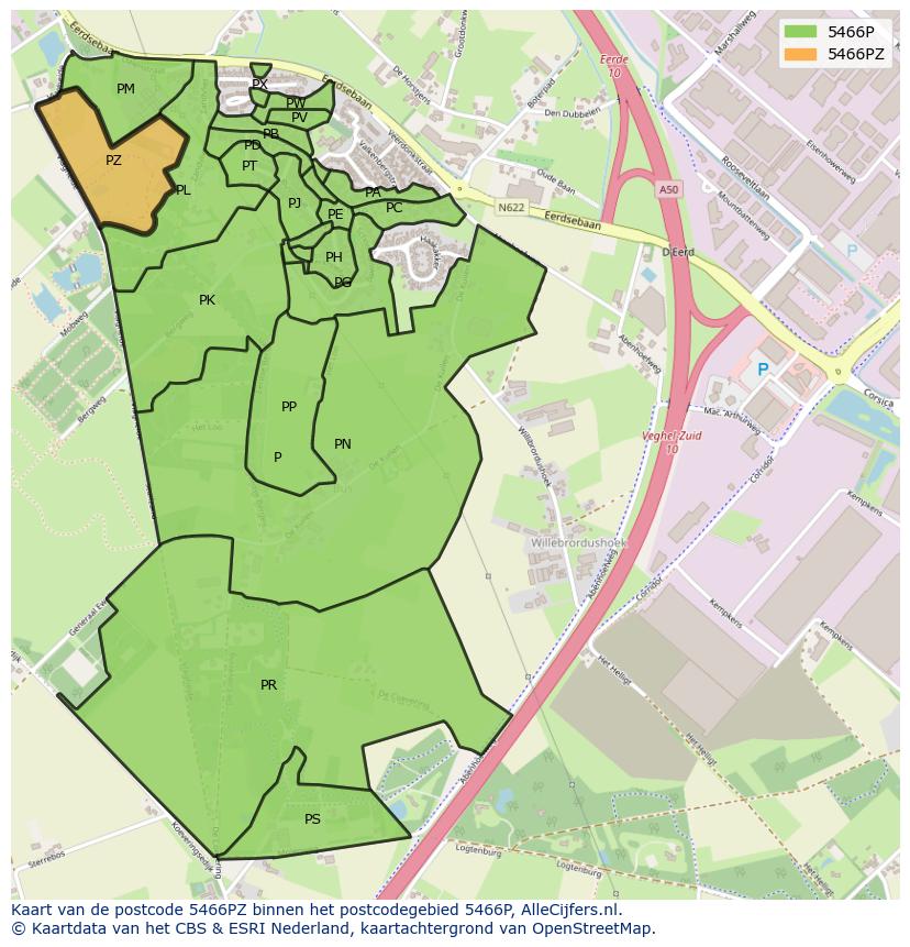 Afbeelding van het postcodegebied 5466 PZ op de kaart.