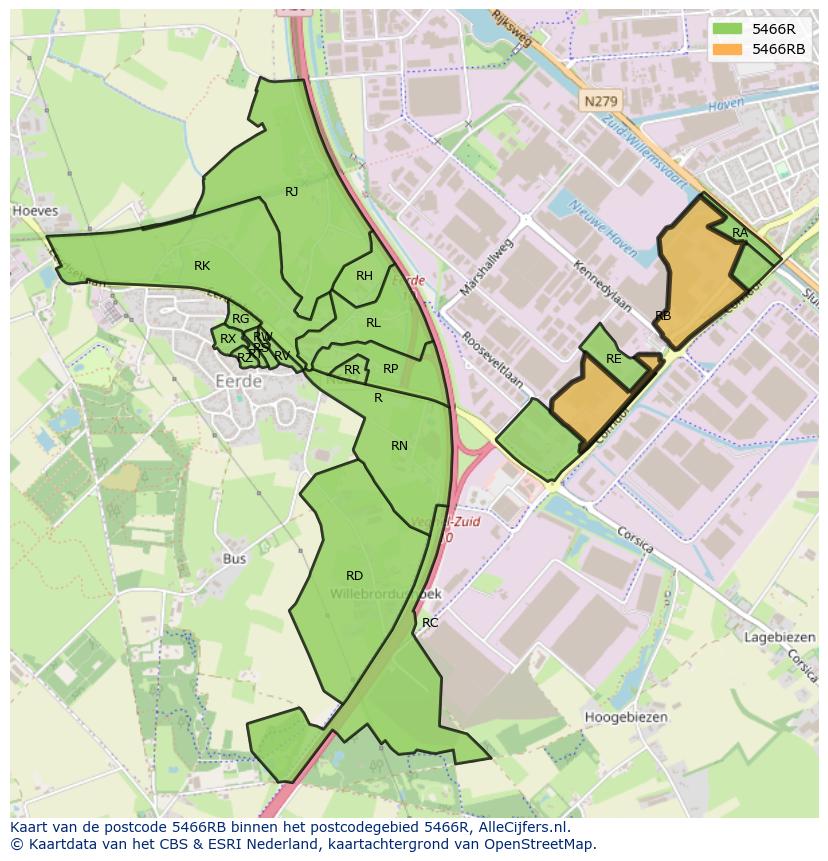 Afbeelding van het postcodegebied 5466 RB op de kaart.