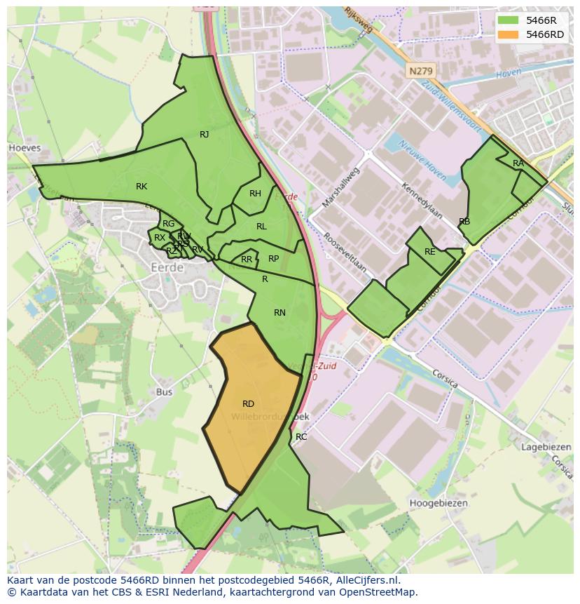 Afbeelding van het postcodegebied 5466 RD op de kaart.