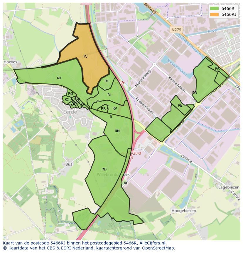Afbeelding van het postcodegebied 5466 RJ op de kaart.