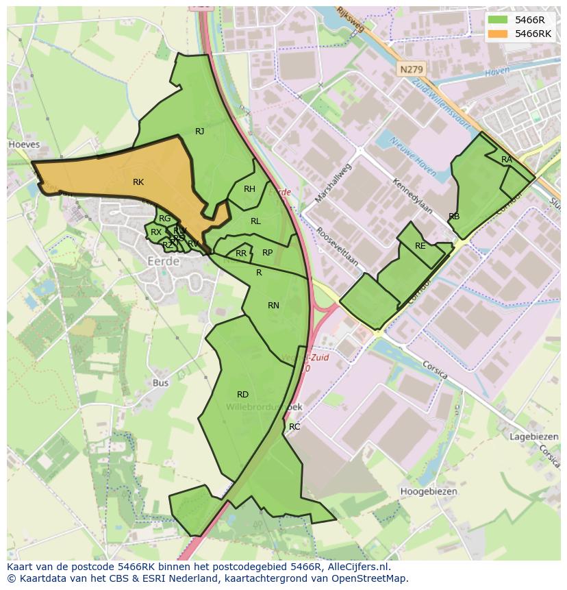 Afbeelding van het postcodegebied 5466 RK op de kaart.