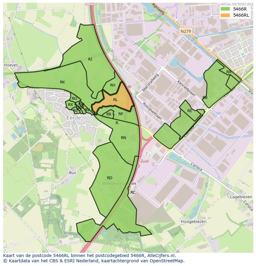 Afbeelding van het postcodegebied 5466 RL op de kaart.