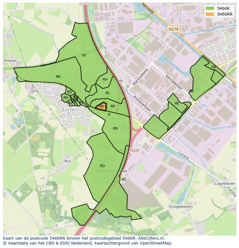 Afbeelding van het postcodegebied 5466 RR op de kaart.