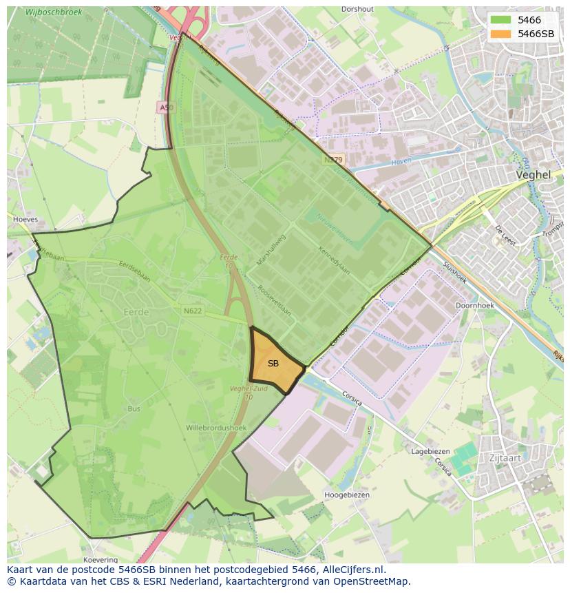 Afbeelding van het postcodegebied 5466 SB op de kaart.