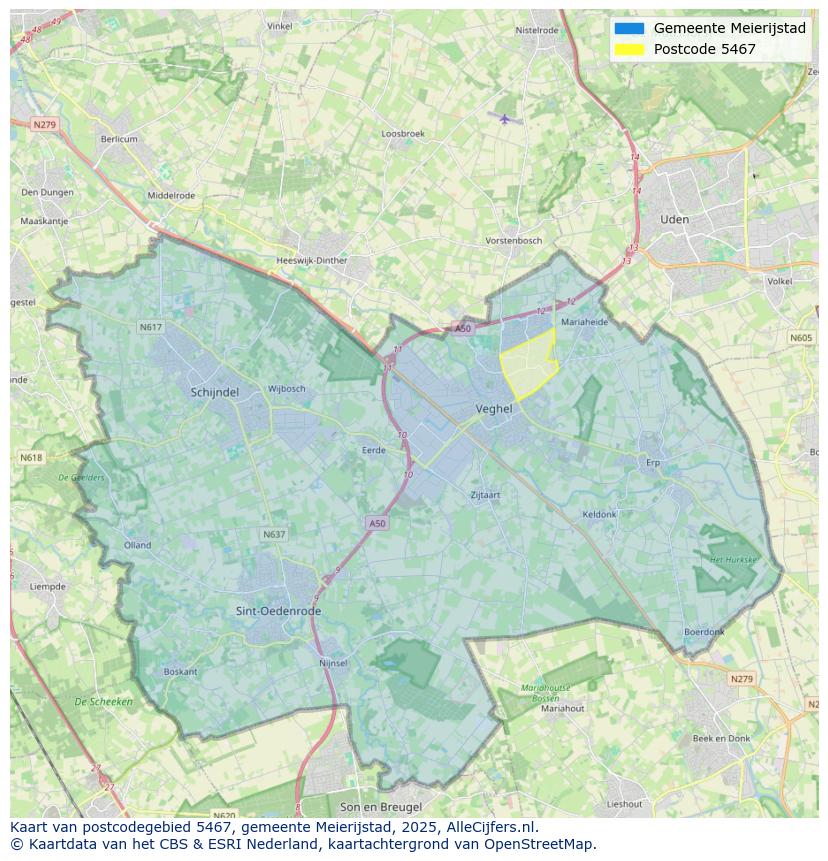 Afbeelding van het postcodegebied 5467 op de kaart.