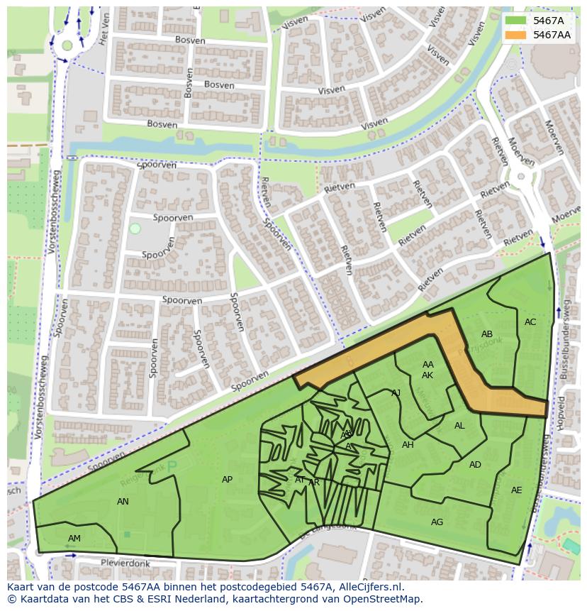 Afbeelding van het postcodegebied 5467 AA op de kaart.