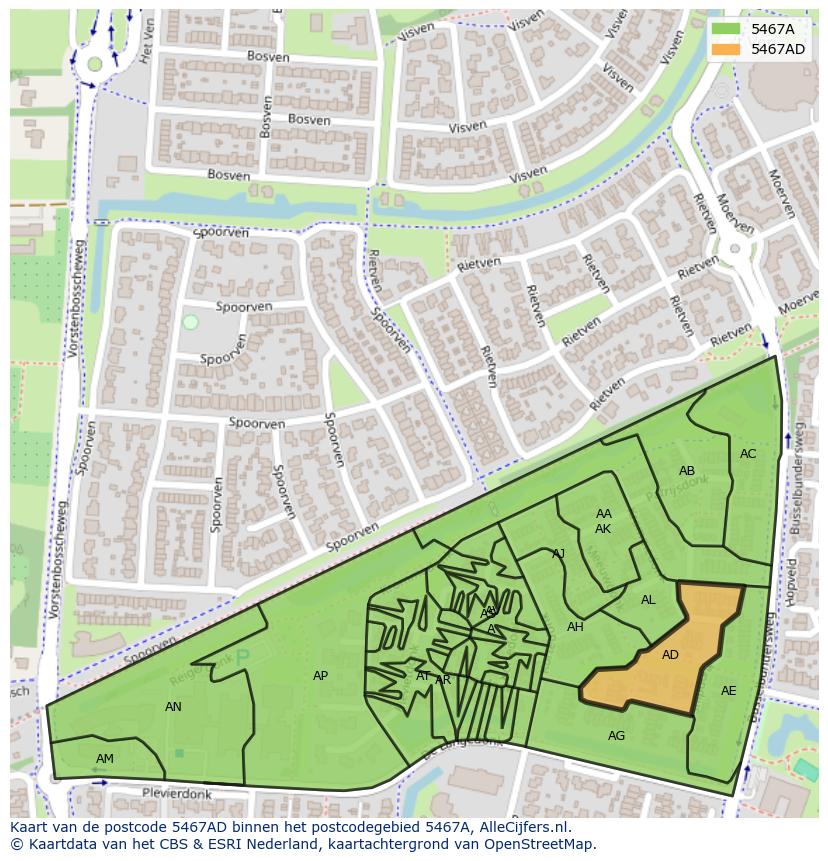 Afbeelding van het postcodegebied 5467 AD op de kaart.