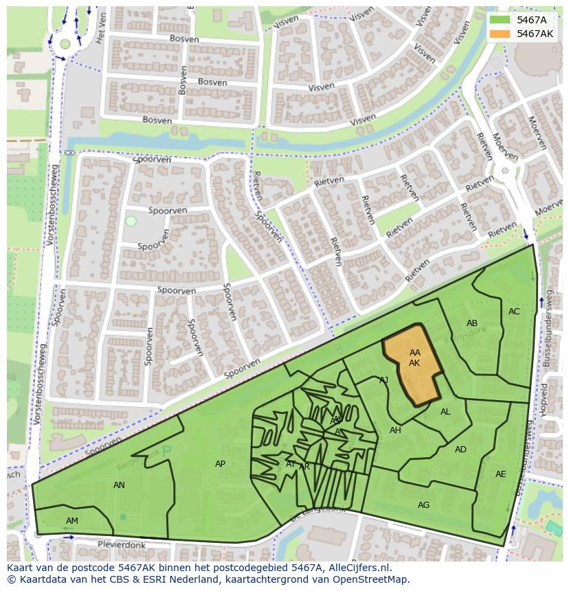 Afbeelding van het postcodegebied 5467 AK op de kaart.