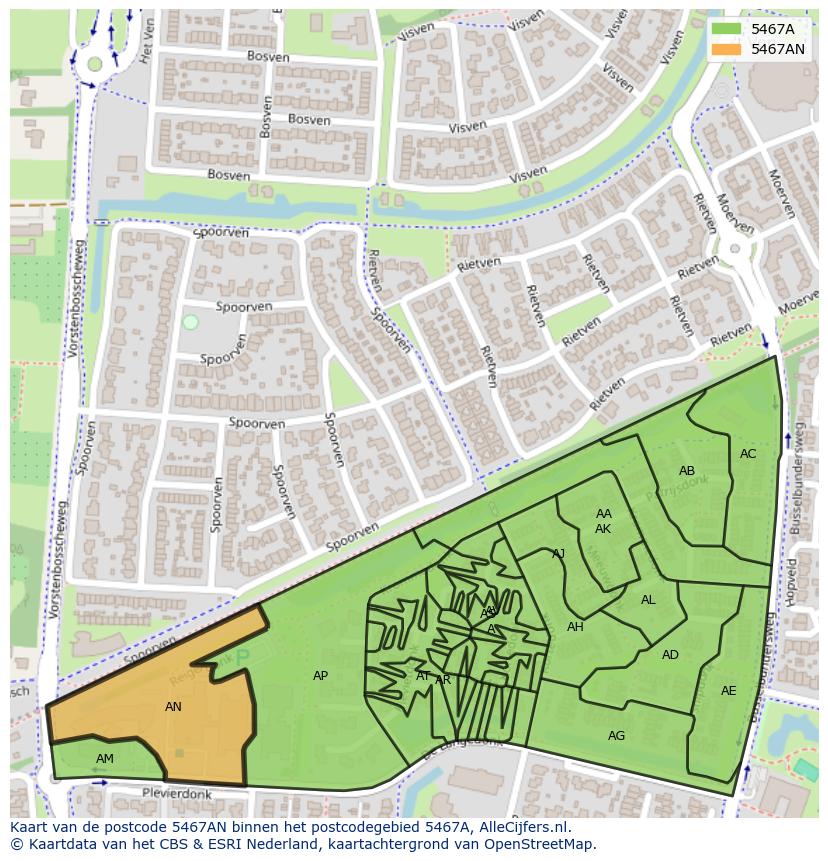 Afbeelding van het postcodegebied 5467 AN op de kaart.