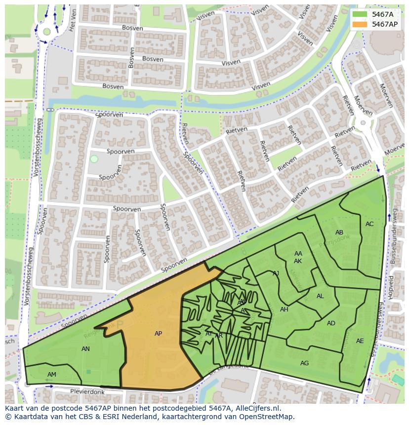 Afbeelding van het postcodegebied 5467 AP op de kaart.