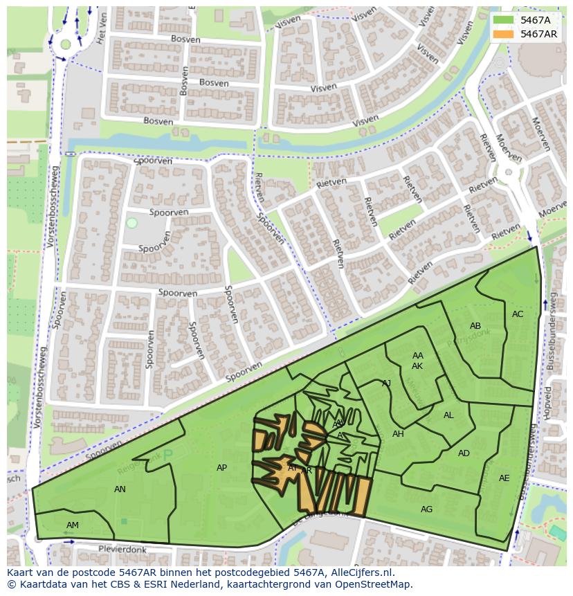 Afbeelding van het postcodegebied 5467 AR op de kaart.