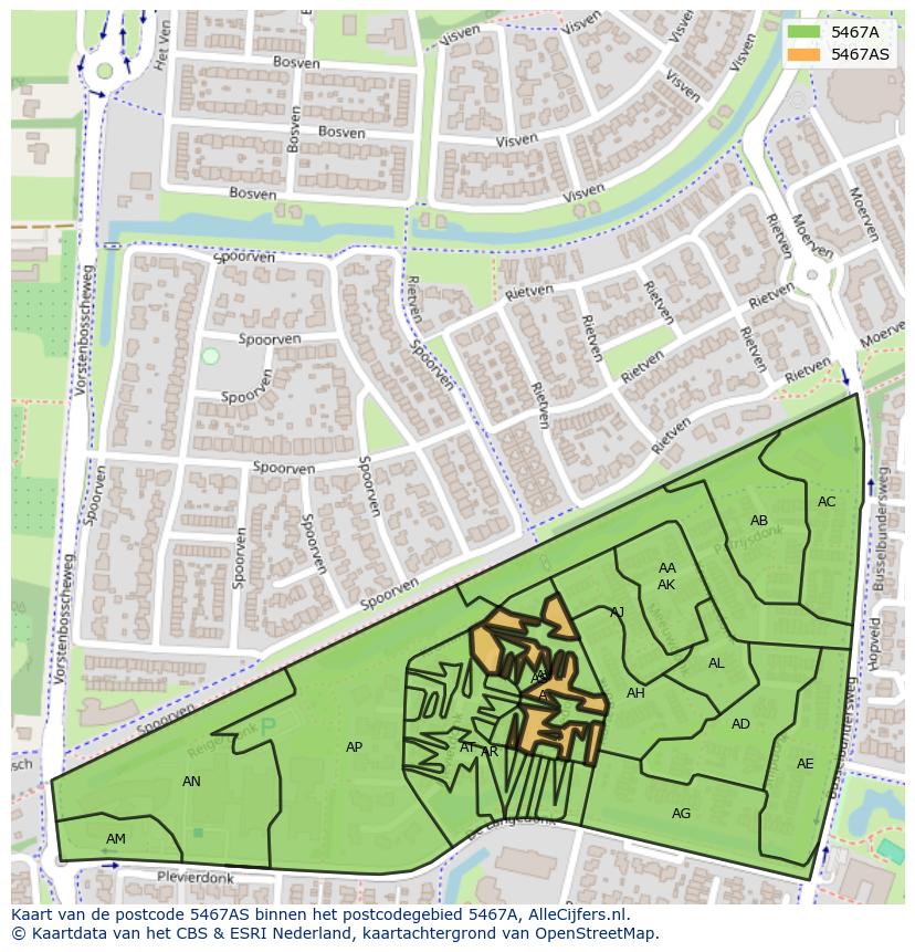 Afbeelding van het postcodegebied 5467 AS op de kaart.