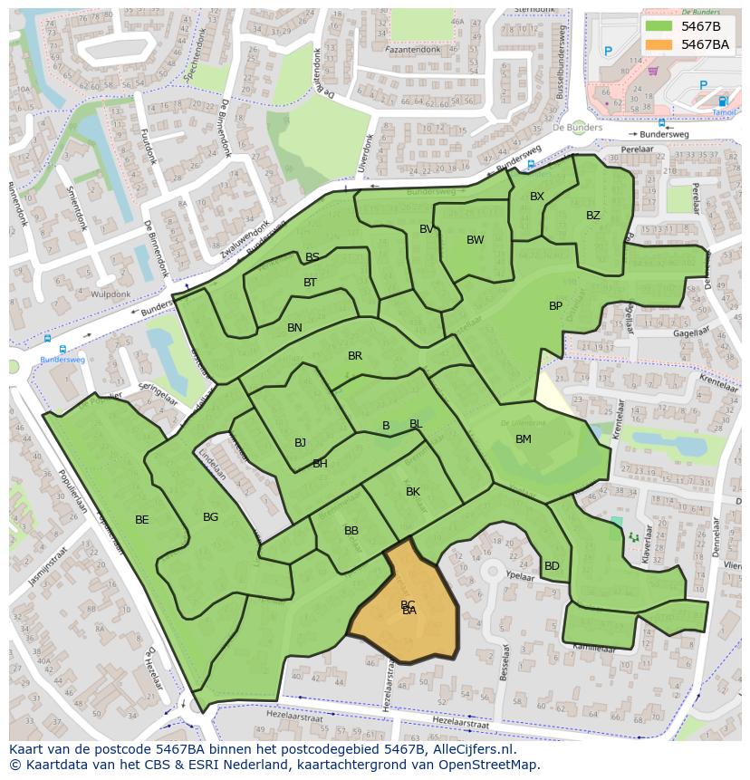 Afbeelding van het postcodegebied 5467 BA op de kaart.