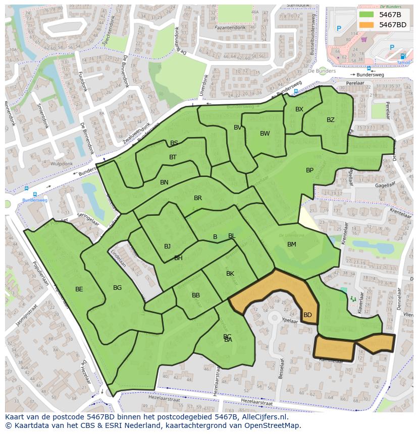 Afbeelding van het postcodegebied 5467 BD op de kaart.