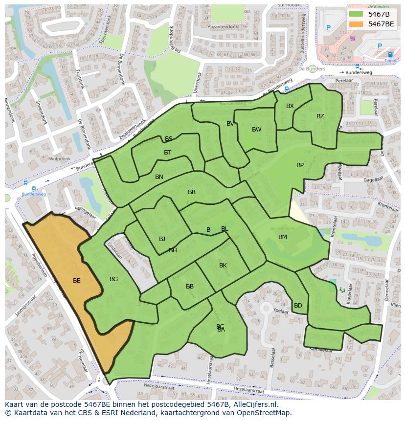 Afbeelding van het postcodegebied 5467 BE op de kaart.