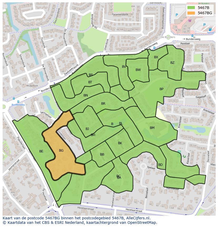 Afbeelding van het postcodegebied 5467 BG op de kaart.