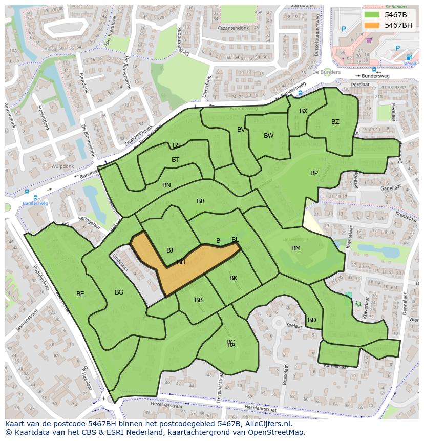 Afbeelding van het postcodegebied 5467 BH op de kaart.