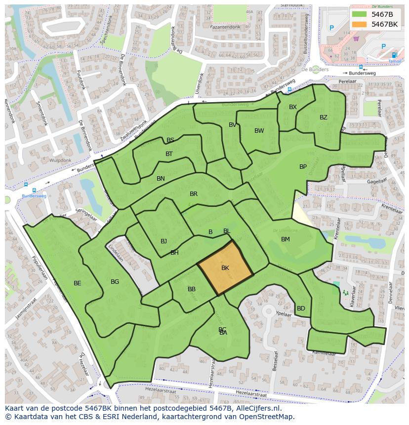 Afbeelding van het postcodegebied 5467 BK op de kaart.