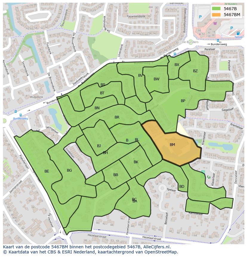 Afbeelding van het postcodegebied 5467 BM op de kaart.