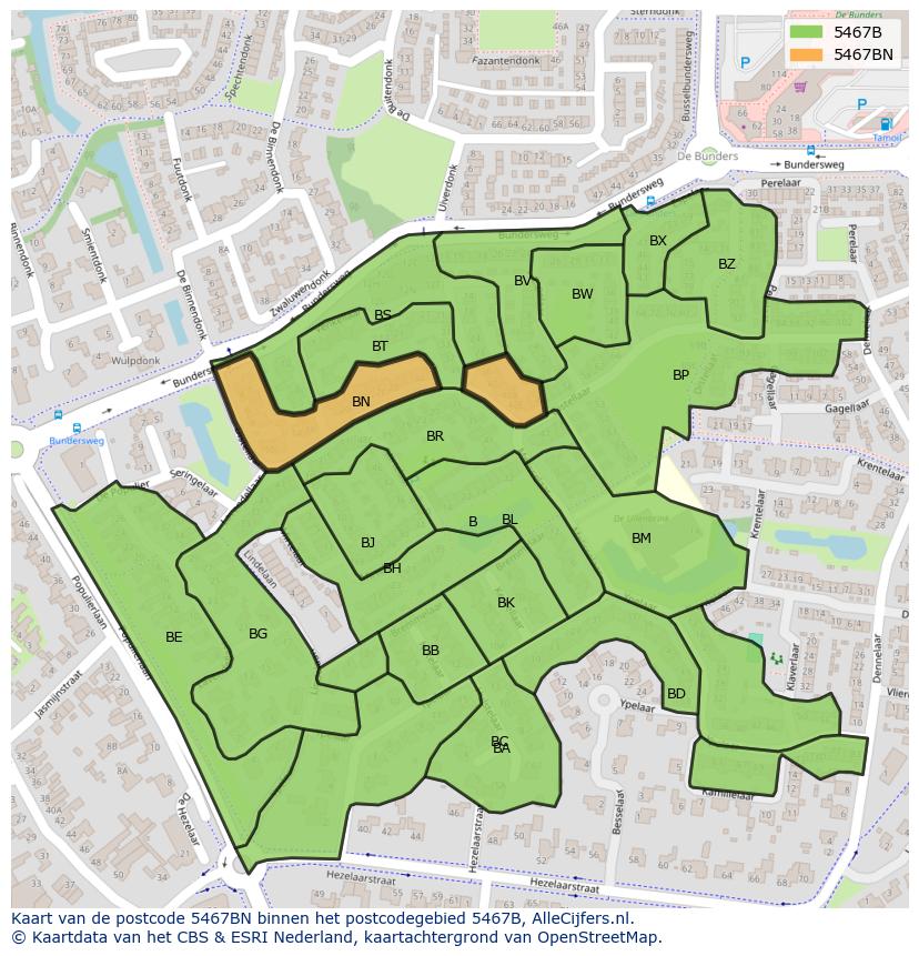 Afbeelding van het postcodegebied 5467 BN op de kaart.
