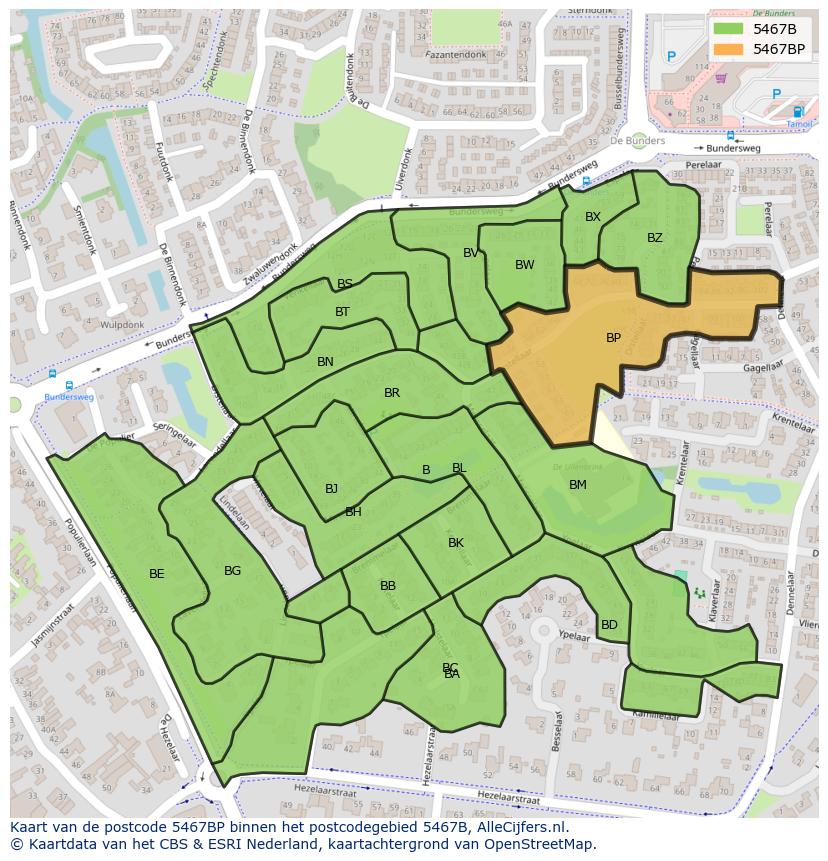 Afbeelding van het postcodegebied 5467 BP op de kaart.
