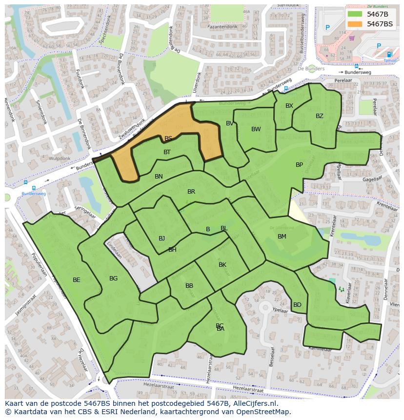 Afbeelding van het postcodegebied 5467 BS op de kaart.
