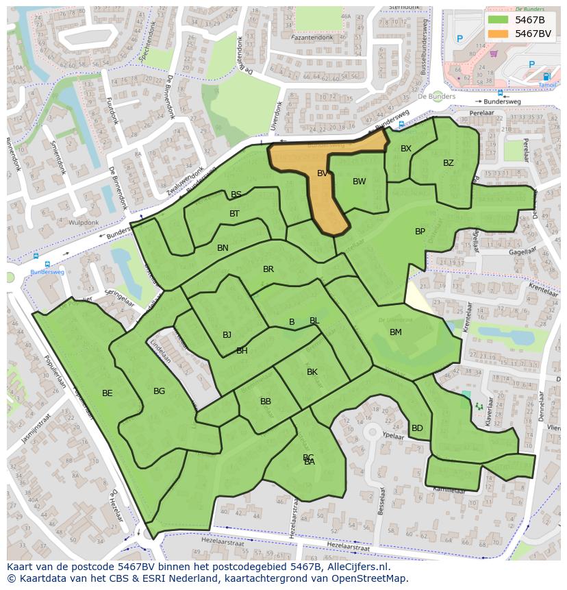 Afbeelding van het postcodegebied 5467 BV op de kaart.