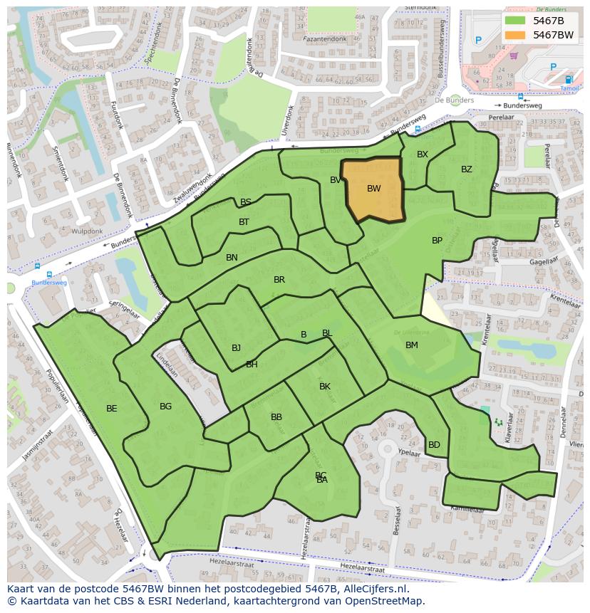Afbeelding van het postcodegebied 5467 BW op de kaart.
