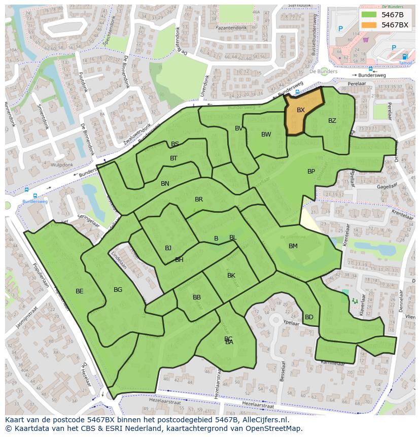 Afbeelding van het postcodegebied 5467 BX op de kaart.