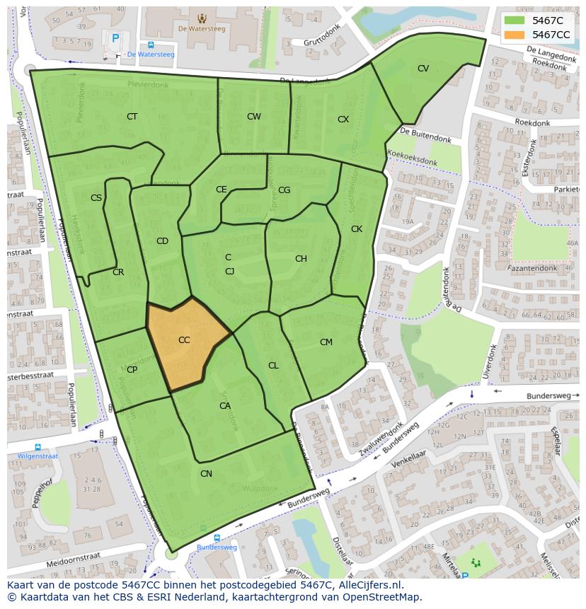 Afbeelding van het postcodegebied 5467 CC op de kaart.
