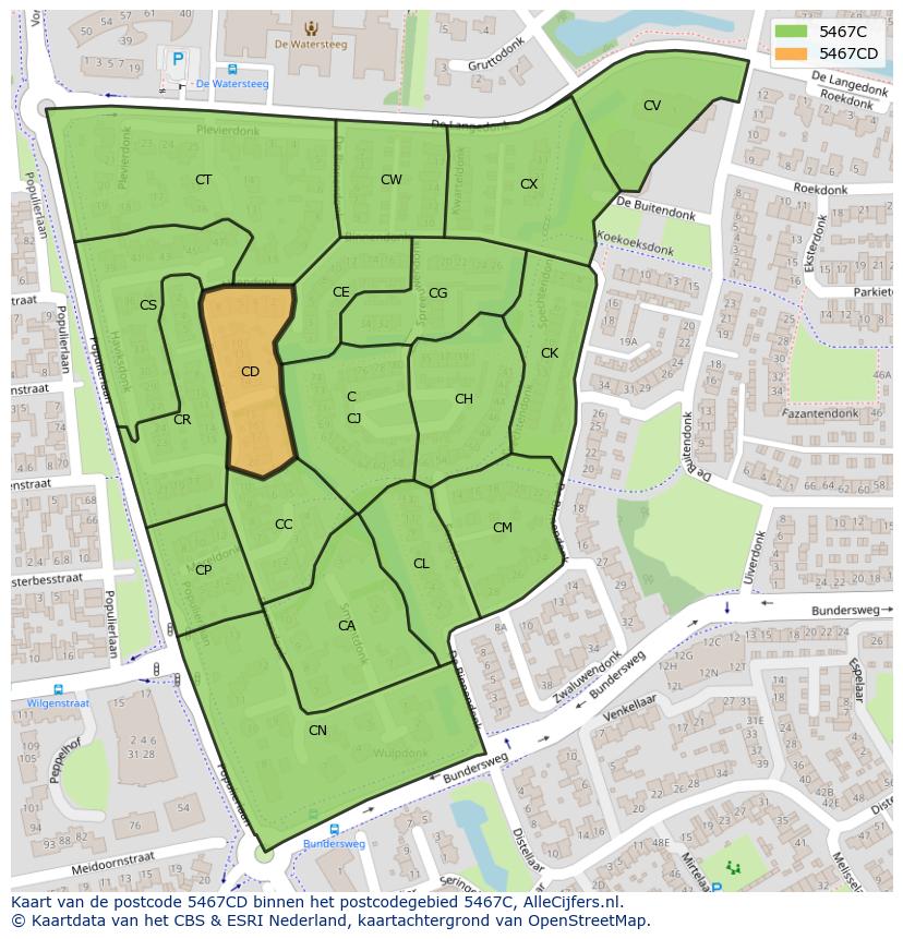 Afbeelding van het postcodegebied 5467 CD op de kaart.