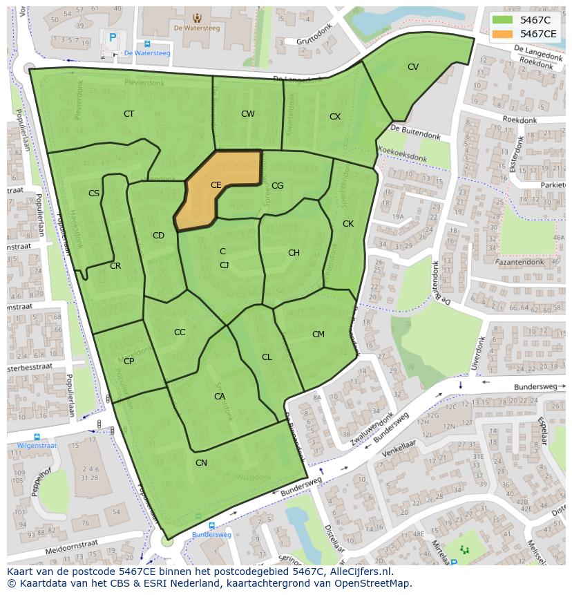 Afbeelding van het postcodegebied 5467 CE op de kaart.