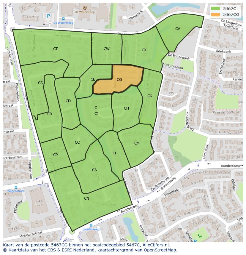 Afbeelding van het postcodegebied 5467 CG op de kaart.